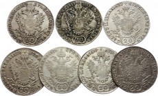 Austria Lot of 7 Coins 20 Kreuzer 1817 - 1826
Silver; Franz I; Various Mintmarks & Conditions