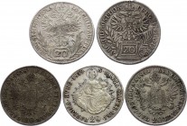 Austria-Hungary Lot of 5 Coins 1759 - 1841
20 Krejczar / Kreuzer 1759 - 1841; Silver; Various Mintmarks