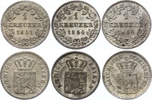 German States Bavaria Lot of 3 Coins 1 Kreuzer 1851 & 1854 & 1860
Silver; Ludwig Il & Maximilian II