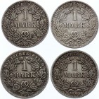 Germany - Empire Lot of 4 Coins 1 Mark 1893 A D F G
KM# 14; Silver; Various Mintmarks