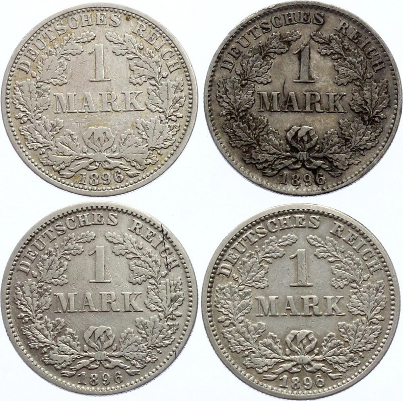 Germany - Empire Lot of 4 Coins 1 Mark 1896 A D F G
KM# 14; Silver; Various Min...