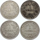 Germany - Empire Lot of 4 Coins 1 Mark 1896 A D F G
KM# 14; Silver; Various Mintmarks