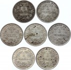 Germany - Empire Lot of 7 Coins 1 Mark 1898 - 1915
KM# 14; Silver; Various Mintmarks; XF-UNC
