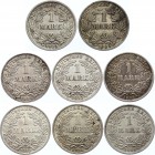Germany - Empire Lot of 8 Coins 1 Mark 1898 - 1915
KM# 14; Silver; Various Mintmarks & Conditions