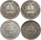 Germany - Empire Lot of 4 Coins 1 Mark 1899 A D G J
KM# 14; Silver; Various Mintmarks