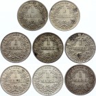 Germany - Empire Lot of 8 Coins 1 Mark 1900 - 1914
KM# 14; Silver; Various Mintmarks & Conditions
