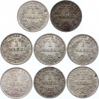 Germany - Empire Lot of 8 Coins 1 Mark 1901 - 1915
KM# 14; Silver; Various Mintmarks & Conditions