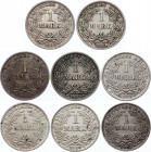 Germany - Empire Lot of 8 Coins 1 Mark 1901 - 1910
KM# 14; Silver; Various Mintmarks & Conditions