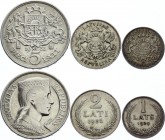 Latvia Lot of 3 Coins 1924 - 1931
1 2 5 Lati 1924 - 1931; Silver