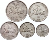 Lithuania Lot of 5 Silver Coins 1925 - 1936
VF-XF