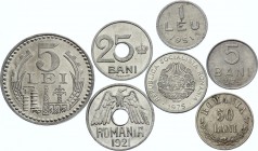 Romania Lot of 7 Coins 1875 - 1978
With Silver; Various Dates & Denominations; XF/UNC
