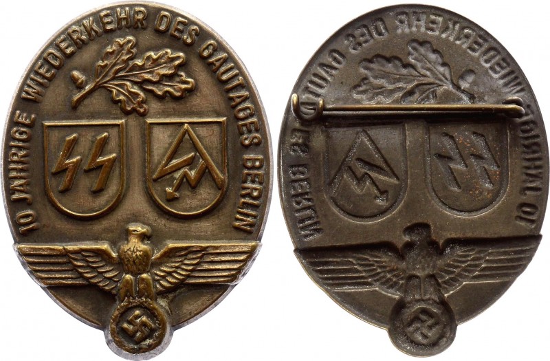 Germany - Third Reich SS / SA Party Day Pin Badge "10 Jährige Wiederkehr des Gau...