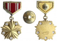 Mongolia The Order Of The Hero Copy in Gold
2nd Type, 1946. Gold, 39,76g, 5 diamonds 0,25 carat each. Number 40, Mondvor on the screw. Not only Mongo...