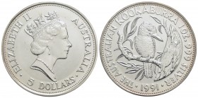 AUSTRALIA - Elisabetta II (1952) - 5 Dollari - 1991 - Kookaburra - AG Kr. 138 In oblò della zecca
FDC
