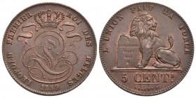 BELGIO - Leopoldo I (1831-1865) - 5 Centesimi - 1859 - CU Kr. 5.1 Rame rosso - Eccezionale
FDC