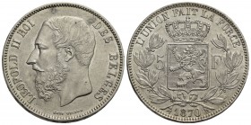 BELGIO - Leopoldo II (1865-1909) - 5 Franchi - 1870 - AG Kr. 24
qFDC
