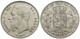 BELGIO - Leopoldo II (1865-1909) - 5 Franchi - 1871 - AG Kr. 24
SPL+