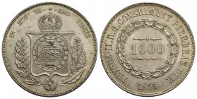 BRASILE - Pedro II (1831-1889) - 1.000 Reis - 1859 - AG Kr. 465
FDC