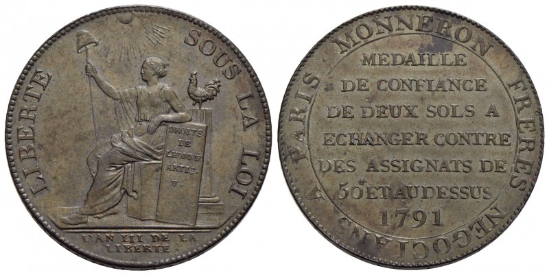 FRANCIA - Luigi XVI (1774-1792) - 2 Sols - 1791 - CU Kr. Tn23 Moneta di confianc...