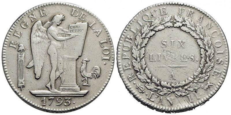 FRANCIA - Prima Repubblica (1793-1794) - 6 Lire - 1793 - AG R Kr. 624.1 Tracce d...