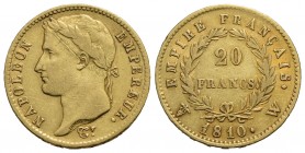 FRANCIA - Napoleone I, Imperatore (1804-1814) - 20 Franchi - 1810 W - AU Kr. 695.10 Segno al D/
BB+
