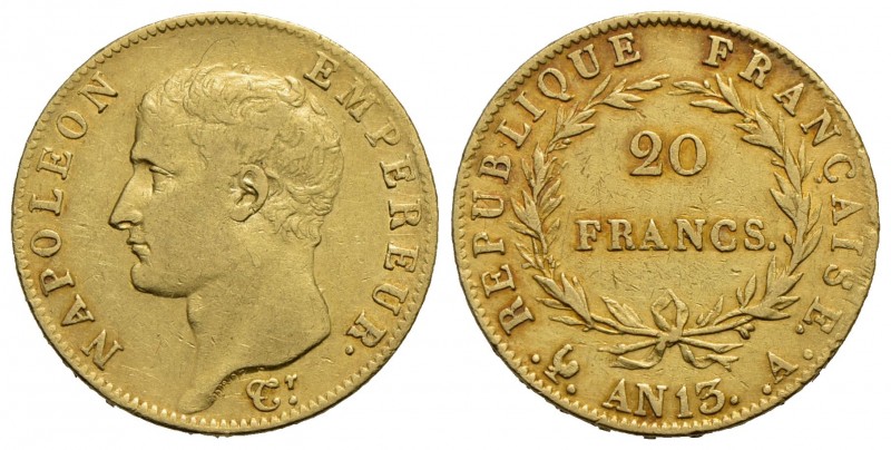 FRANCIA - Napoleone I, Imperatore (1804-1814) - 20 Franchi - AN 13 A - AU NC Kr....