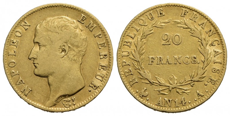 FRANCIA - Napoleone I, Imperatore (1804-1814) - 20 Franchi - AN 14 A - AU NC Kr....