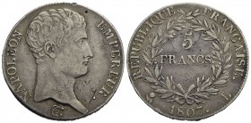 FRANCIA - Napoleone I, Imperatore (1804-1814) - 5 Franchi - 1807 L - AG Kr. 673.8
BB-SPL