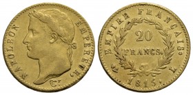 FRANCIA - Napoleone I (Marzo - Giugno 1815) - 20 Franchi - 1815 L - AU R Kr. 705.2 18.332 pezzi coniati
BB+