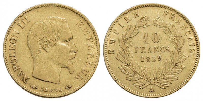 FRANCIA - Napoleone III (1852-1870) - 10 Franchi - 1859 A - Testa nuda - AU Kr. ...