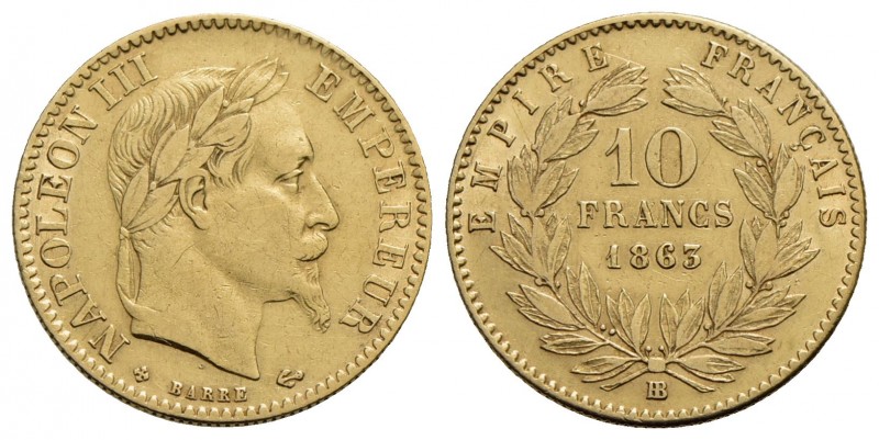 FRANCIA - Napoleone III (1852-1870) - 10 Franchi - 1863 BB - Testa laureata - AU...