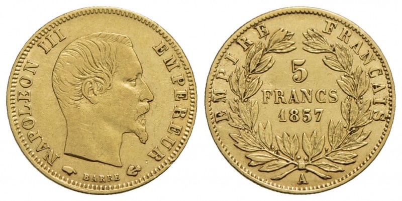 FRANCIA - Napoleone III (1852-1870) - 5 Franchi - 1857 A - Testa nuda - AU Kr. 7...