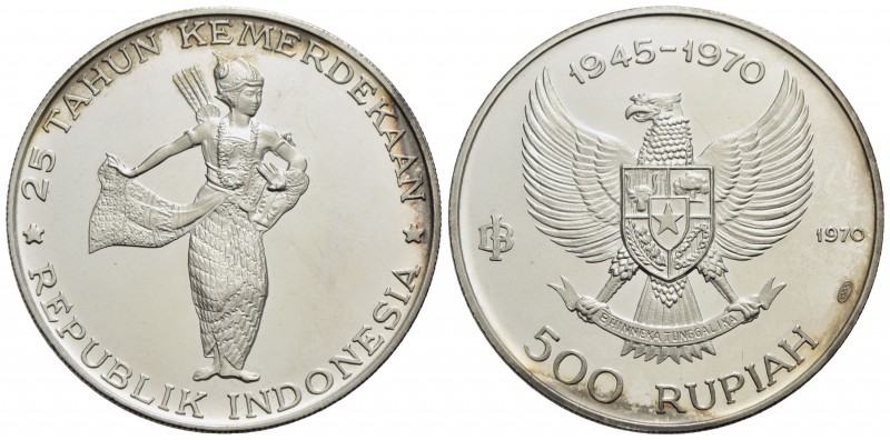 INDONESIA - Repubblica - 500 Rupie - 1970 - 25° Indipendenza - AG Kr. 25 Proof
...