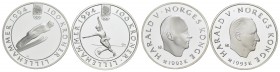 NORVEGIA - Olav V (1957-1991) - 100 Corone - 1992 e 1993 - Olimpiadi di Lillehammer 1994 - AG Kr. 440 e 449 Proof in capsula Lotto di due monete diver...