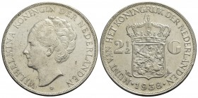 OLANDA - Guglielmina (1890-1948) - 2,5 Gulden - 1938 - AG Kr. 165 Segnetti al D/
BB+/SPL