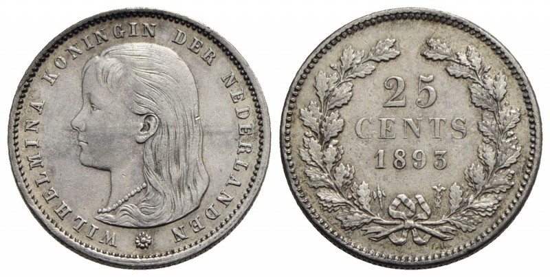 OLANDA - Guglielmina (1890-1948) - 25 Centesimi - 1893 - AG R Kr. 115 Segnetti
...