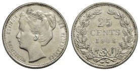 OLANDA - Guglielmina (1890-1948) - 25 Centesimi - 1906 - AG Kr. 120.2 Segnettini
qSPL/SPL