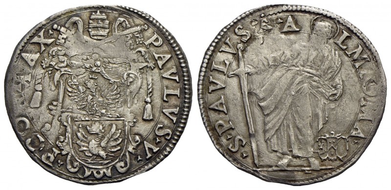 ROMA - Paolo V (1605-1621) - Giulio - Stemma a targa oblunga - R/ San Paolo con ...