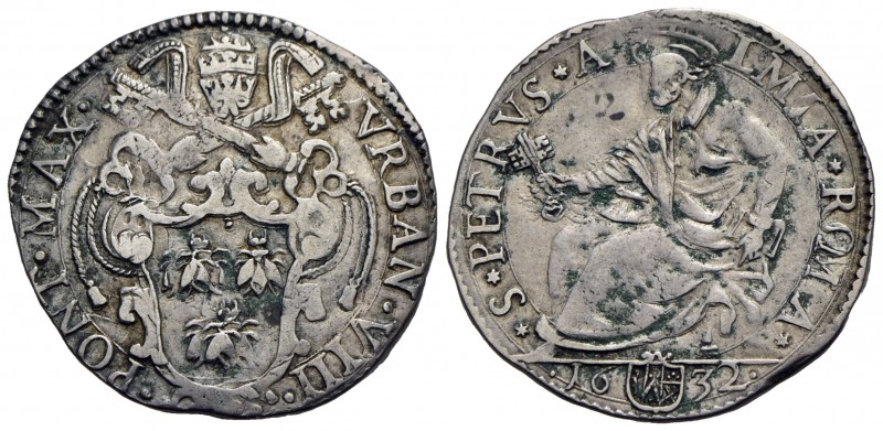 ROMA - Urbano VIII (1623-1644) - Testone - 1632 - Stemma - R/ San Pietro seduto ...