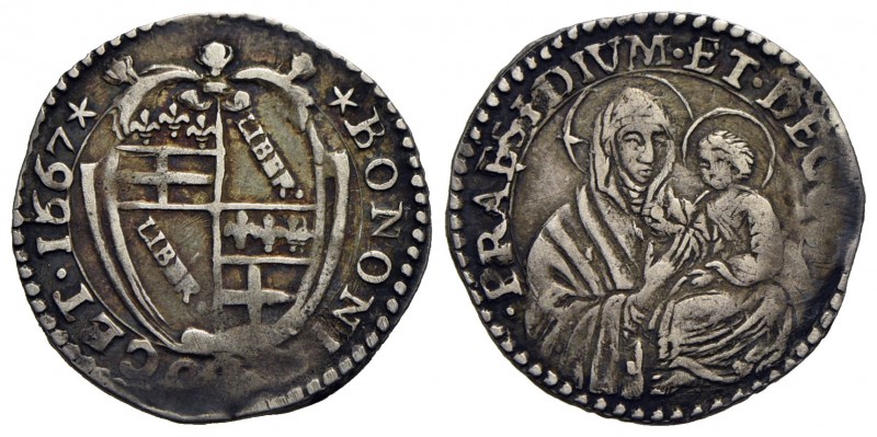 BOLOGNA - Alessandro VII (1655-1667) - Carlino - 1667 - Stemma - R/ Busto della ...