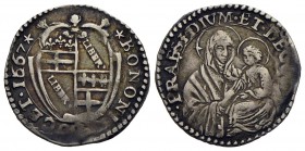 BOLOGNA - Alessandro VII (1655-1667) - Carlino - 1667 - Stemma - R/ Busto della Madonna di San Luca col Bambino - (AG g. 1,83) R CNI 113; Munt. 71a
B...