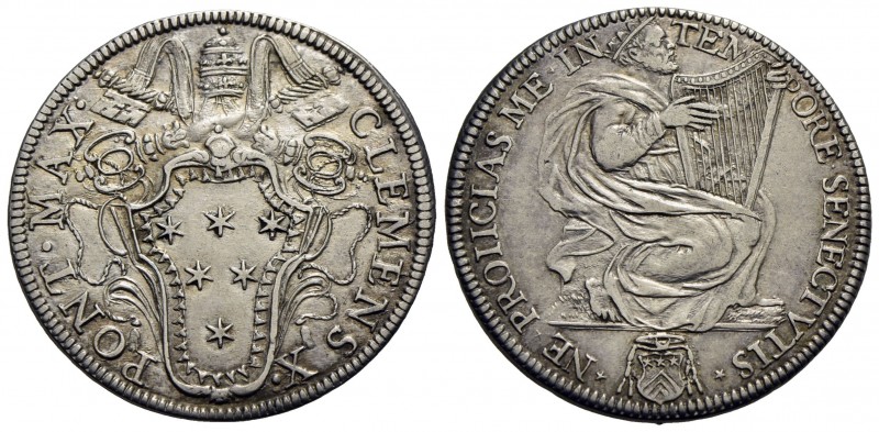 ROMA - Clemente X (1670-1676) - Testone - Stemma oblungo - R/ Il Re Davide sedut...