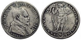 ROMA - Clemente X (1670-1676) - Giulio - 1673 A. IIII - Busto a d. - R/ Figura del Santo - (AG g. 2,96) RR Ser. 62; Munt. 36 Foro otturato
qBB

Con...