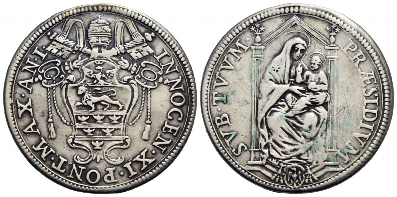 ROMA - Innocenzo XI (1676-1689) - Testone - A. I - Stemma oblungo sagomato - R/ ...