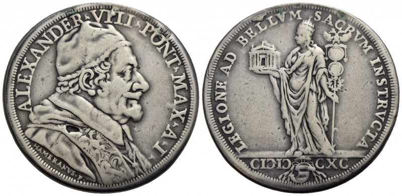 ROMA - Alessandro VIII (1689-1691) - Piastra - 1690 A. I - Busto con camauro a d...