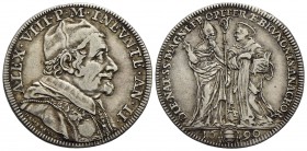 ROMA - Alessandro VIII (1689-1691) - Testone - A. II - Busto con camauro a d. - R/ San Magno e San Brunone stanti di fronte; all'esergo armetta Patriz...