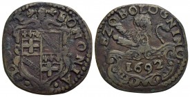 BOLOGNA - Innocenzo XII (1691-1700) - Mezzo bolognino - 1692 - Stemma semiovale - R/ Mezzo leone rampante - (CU g. 7,16) R CNI 27; Munt. 139a
bel BB...