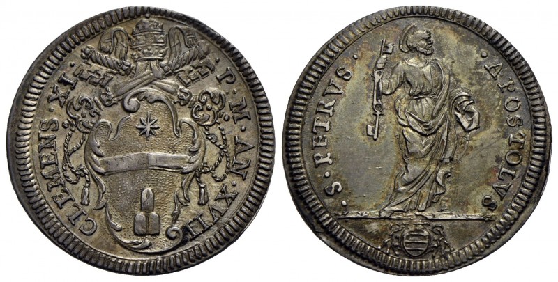 ROMA - Clemente XI (1700-1721) - Giulio - A. XVII - Stemma sormontato da tiara e...