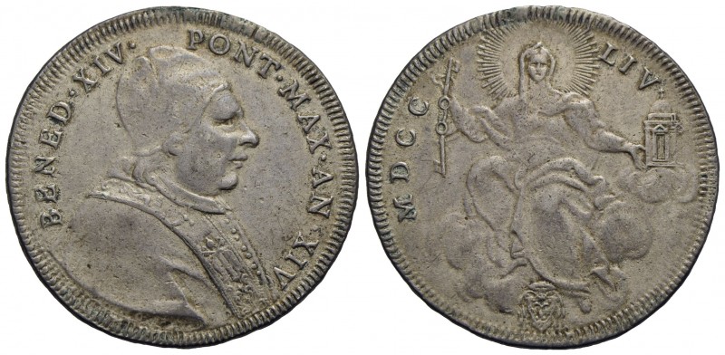 ROMA - Benedetto XIV (1740-1758) - Mezzo scudo - 1754 A. XIV - Busto a d. con ca...