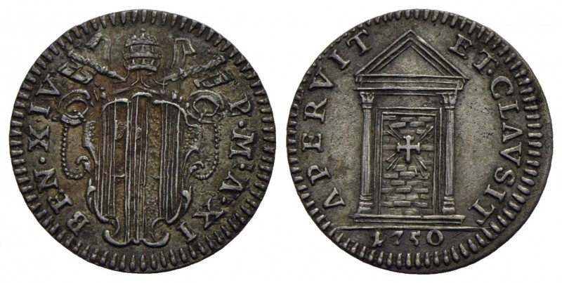 ROMA - Benedetto XIV (1740-1758) - Mezzo grosso - 1750 A. XI - Stemma a targa ov...